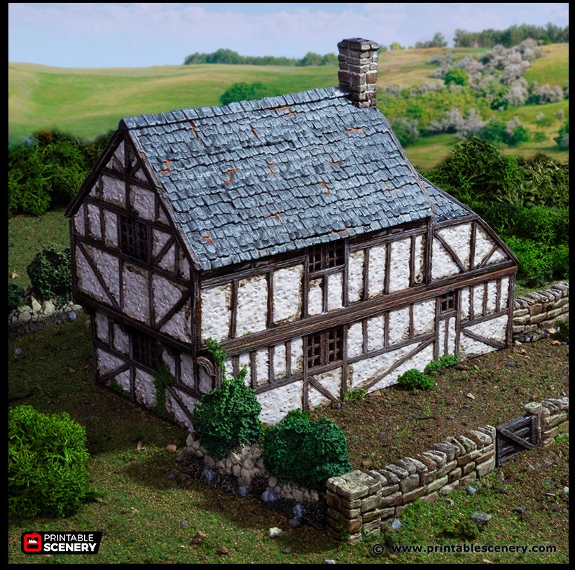 Wattle And Daub Hollyhock Cottage - King and Country, dnd Medieval building, Village, Town, Wargaming Terrain, Scatter scenery, House-2