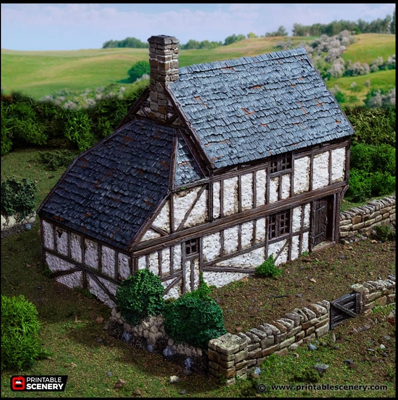 Wattle And Daub Hollyhock Cottage - King and Country, dnd Medieval building, Village, Town, Wargaming Terrain, Scatter scenery, House-1