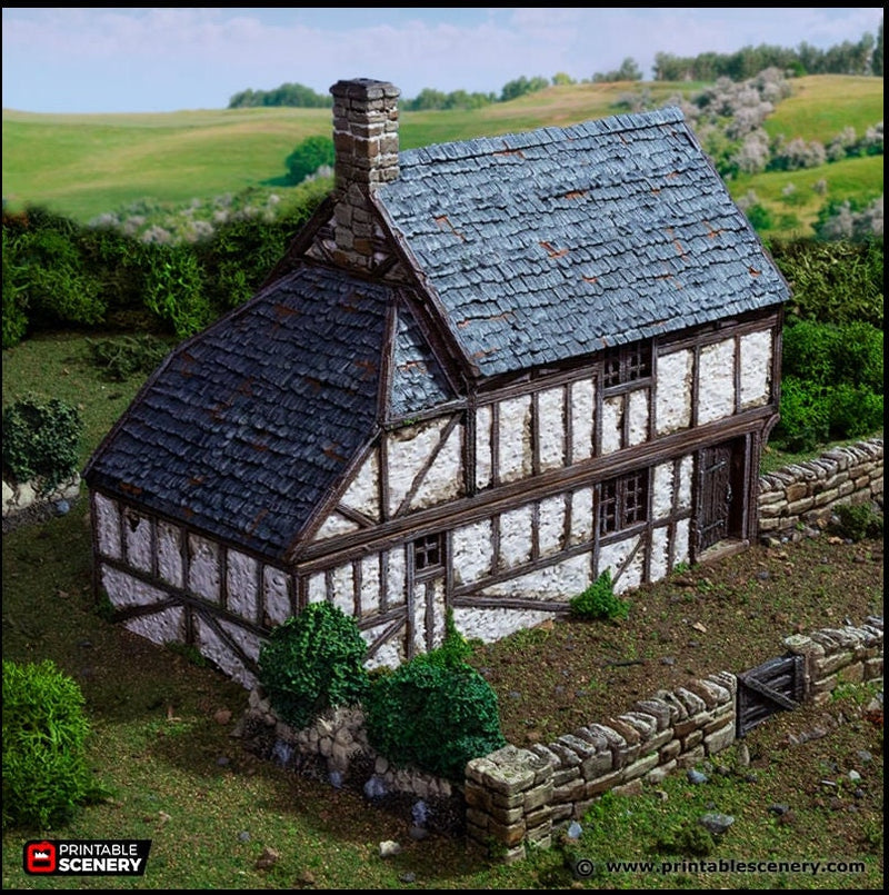 Wattle And Daub Hollyhock Cottage - King and Country, dnd Medieval building, Village, Town, Wargaming Terrain, Scatter scenery, House-1