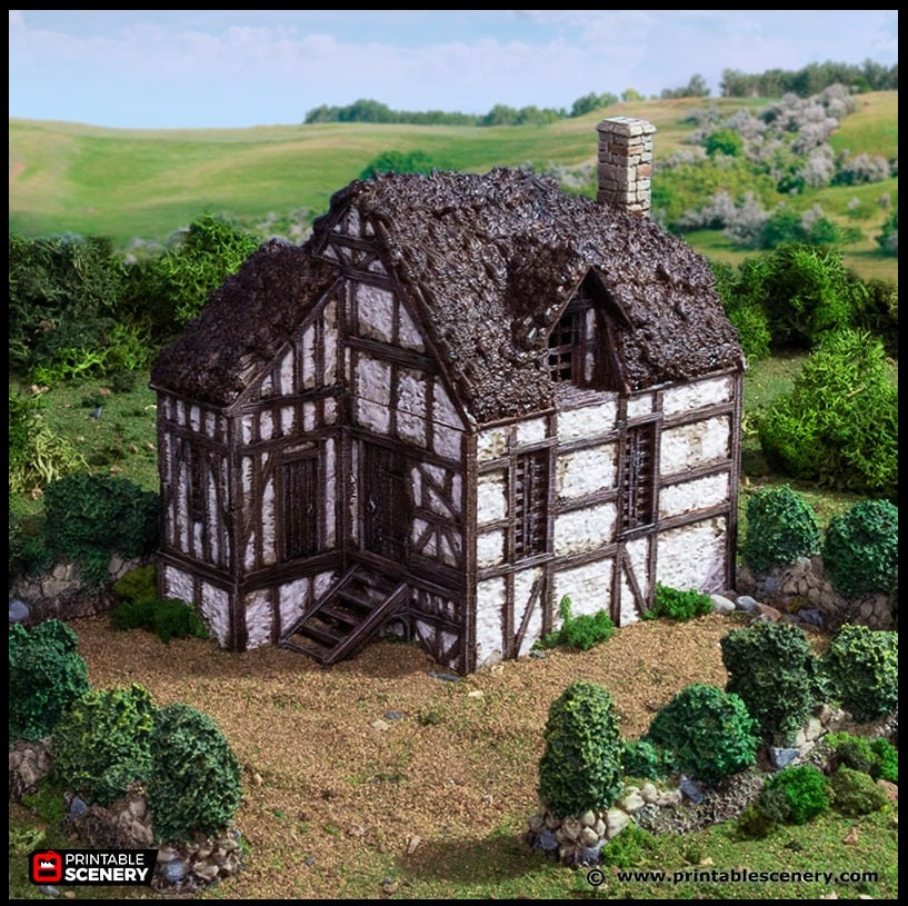 Wattle And Daub Barlyway Cottage - King and Country, dnd Medieval building, Village, Town, Wargaming Terrain, Scatter scenery, House-1