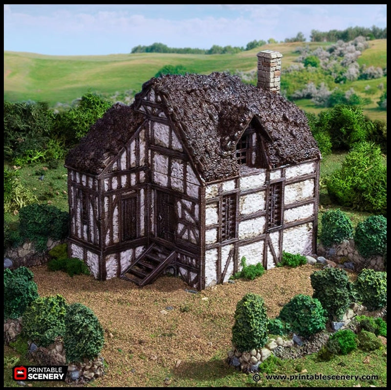 Wattle And Daub Barlyway Cottage - King and Country, dnd Medieval building, Village, Town, Wargaming Terrain, Scatter scenery, House-1