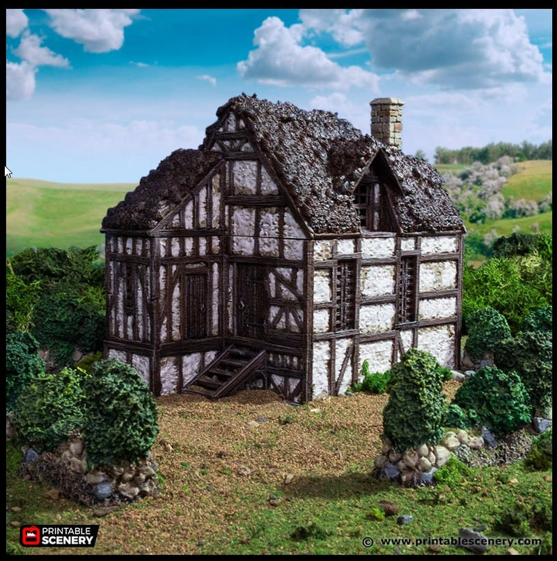 Wattle And Daub Barlyway Cottage - King and Country, dnd Medieval building, Village, Town, Wargaming Terrain, Scatter scenery, House-2