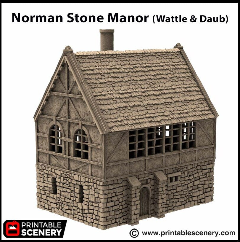 Wattle And Daub Stone Manor - King and Country, dnd Medieval building, Village, Town, Wargaming Terrain, Scatter scenery, House, Cottage-7