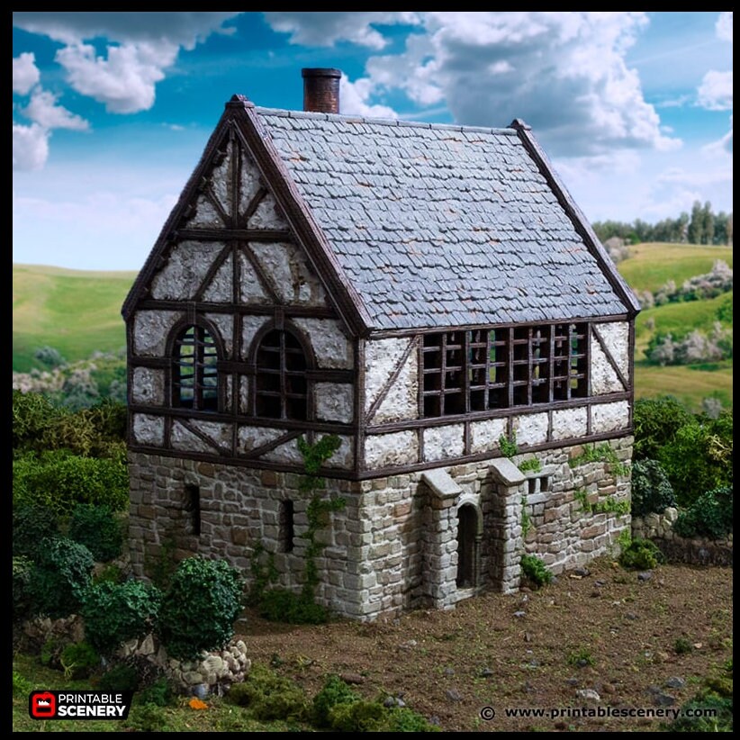 Wattle And Daub Stone Manor - King and Country, dnd Medieval building, Village, Town, Wargaming Terrain, Scatter scenery, House, Cottage-3