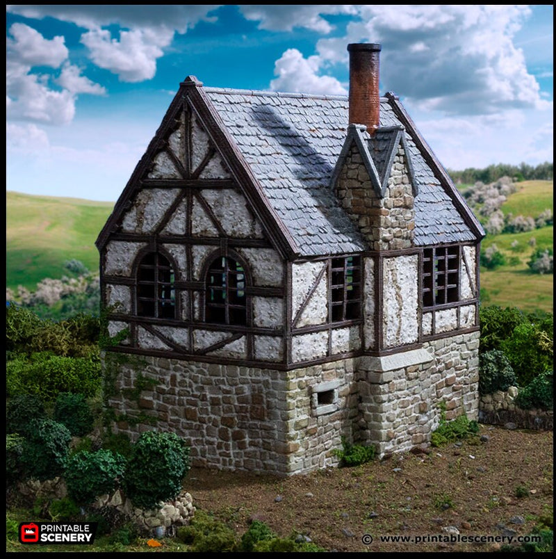 Wattle And Daub Stone Manor - King and Country, dnd Medieval building, Village, Town, Wargaming Terrain, Scatter scenery, House, Cottage-2