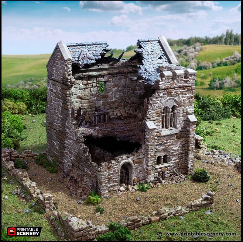 Ruined Norman Keep - King and Country, DnD, Pathfinder, 15mm, 28mm, 32mm, wargaming terrain, scatter scenery D&D medieval castle-1