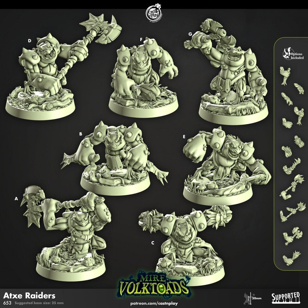 Axte Raiders - Cast n Play Mire Volktoads | DnD Miniature | Beastmen | Toad | Frog | Bullywug | Monster | Fighter | Melee | Barbarian-1