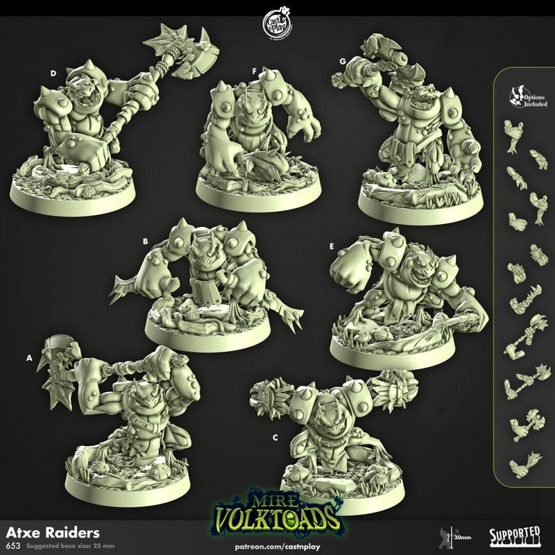 Axte Raiders - Cast n Play Mire Volktoads | DnD Miniature | Beastmen | Toad | Frog | Bullywug | Monster | Fighter | Melee | Barbarian-1