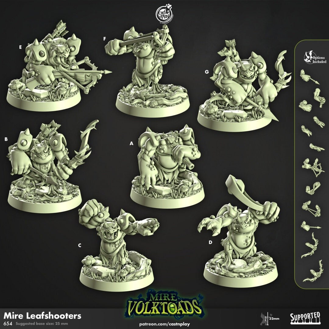 Mire Leafshooters - Cast n Play Mire Volktoads | DnD Miniature | Beastmen | Toad | Frog | Bullywug | Monster | Ranger | Ranged | Archer-1