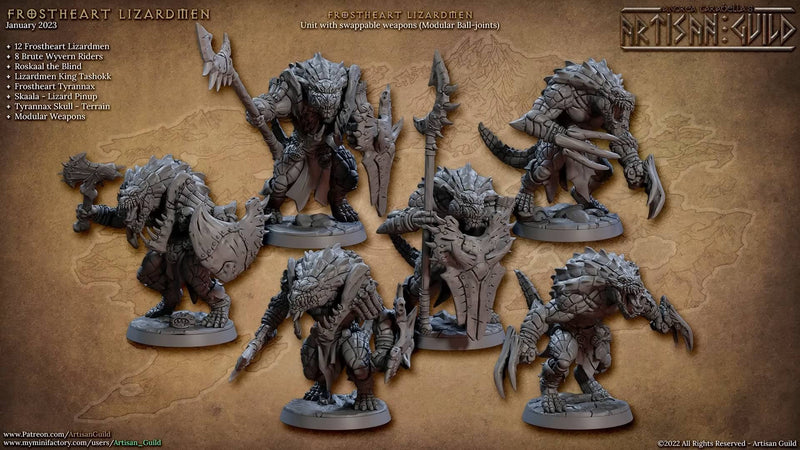 Frostheart Lizardmen - Artisan Guild | DnD Miniature | Lizard | Monster | Ranger | Fighter | Barbarian | Seraphon | Pathfinder 2E, 28mm 32mm-1