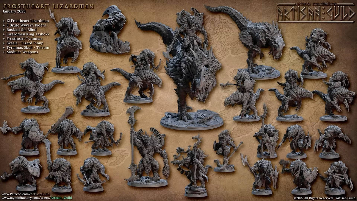 Tashokk on Tyrannax - AG - Frostheart Lizardmen | DnD Miniature | Lizardfolk | Fighter | Barbarian | Champion, Male, Mount| Pathfinder 2E-2