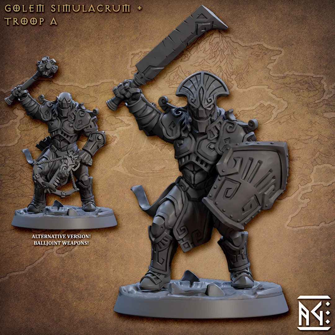 Golem Simulacra Troops - Artisan Guild | DnD Miniature, Warforged Male Female, Android, Ranger, Fighter, Barbarian, Pathfinder 2E, 28mm 32mm-2