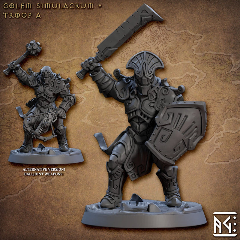 Golem Simulacra Troops - Artisan Guild | DnD Miniature, Warforged Male Female, Android, Ranger, Fighter, Barbarian, Pathfinder 2E, 28mm 32mm-2