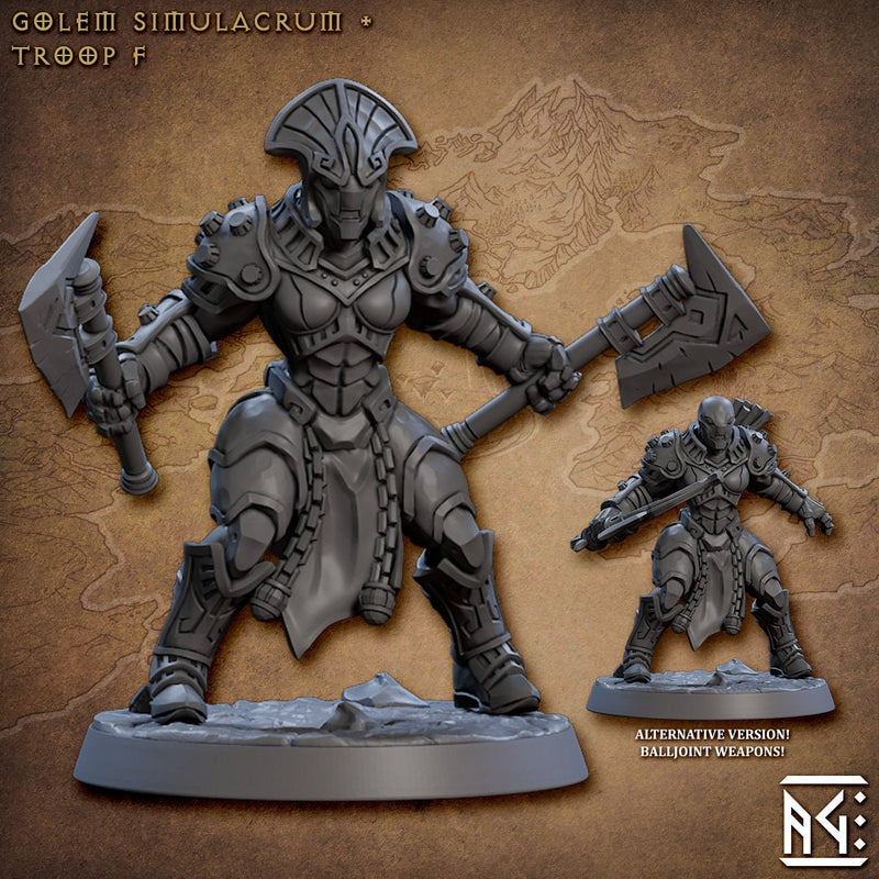 Golem Simulacra Troops - Artisan Guild | DnD Miniature, Warforged Male Female, Android, Ranger, Fighter, Barbarian, Pathfinder 2E, 28mm 32mm-7