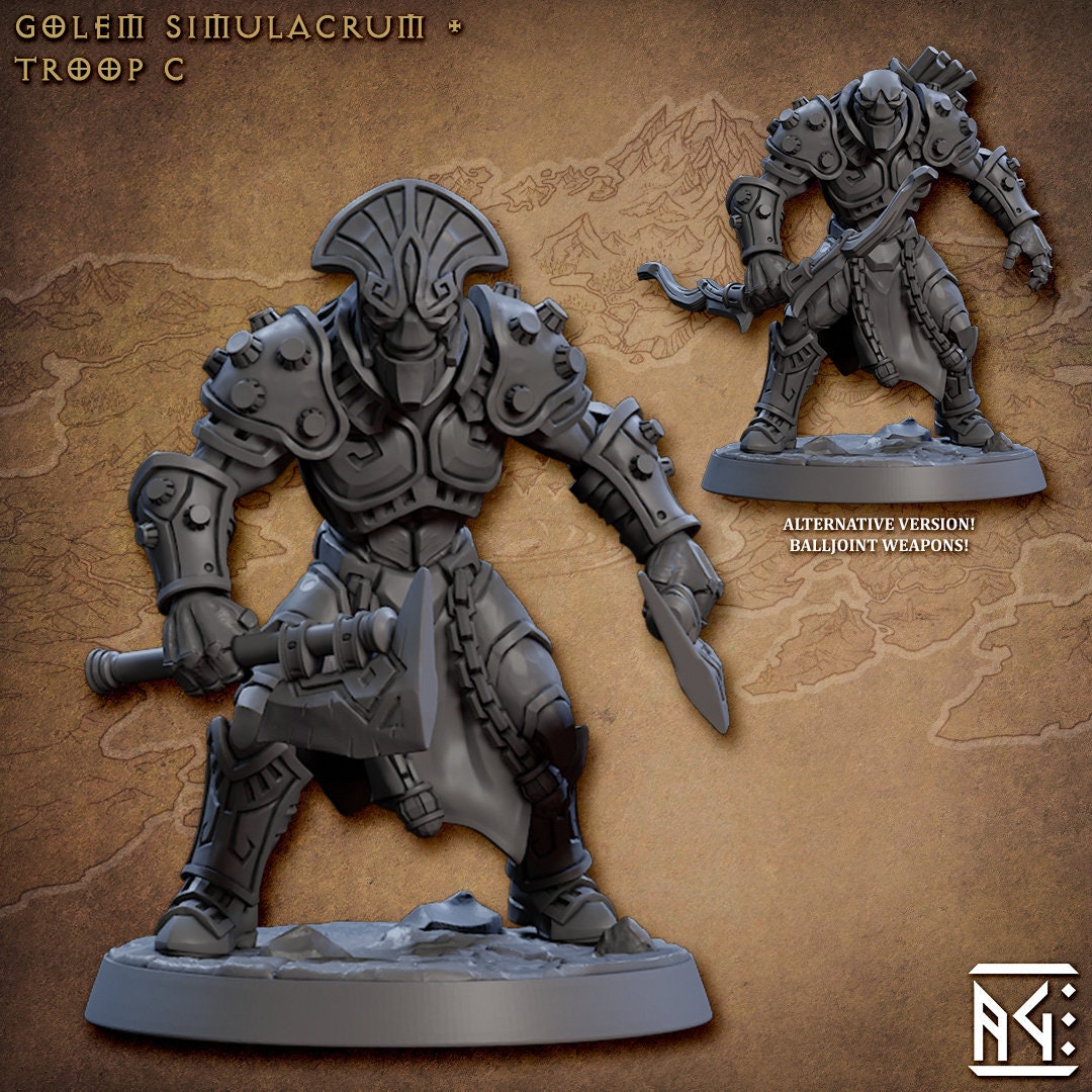 Golem Simulacra Troops - Artisan Guild | DnD Miniature, Warforged Male Female, Android, Ranger, Fighter, Barbarian, Pathfinder 2E, 28mm 32mm-4