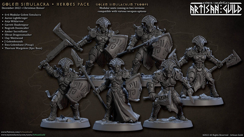 Golem Simulacra Troops - Artisan Guild | DnD Miniature, Warforged Male Female, Android, Ranger, Fighter, Barbarian, Pathfinder 2E, 28mm 32mm-1