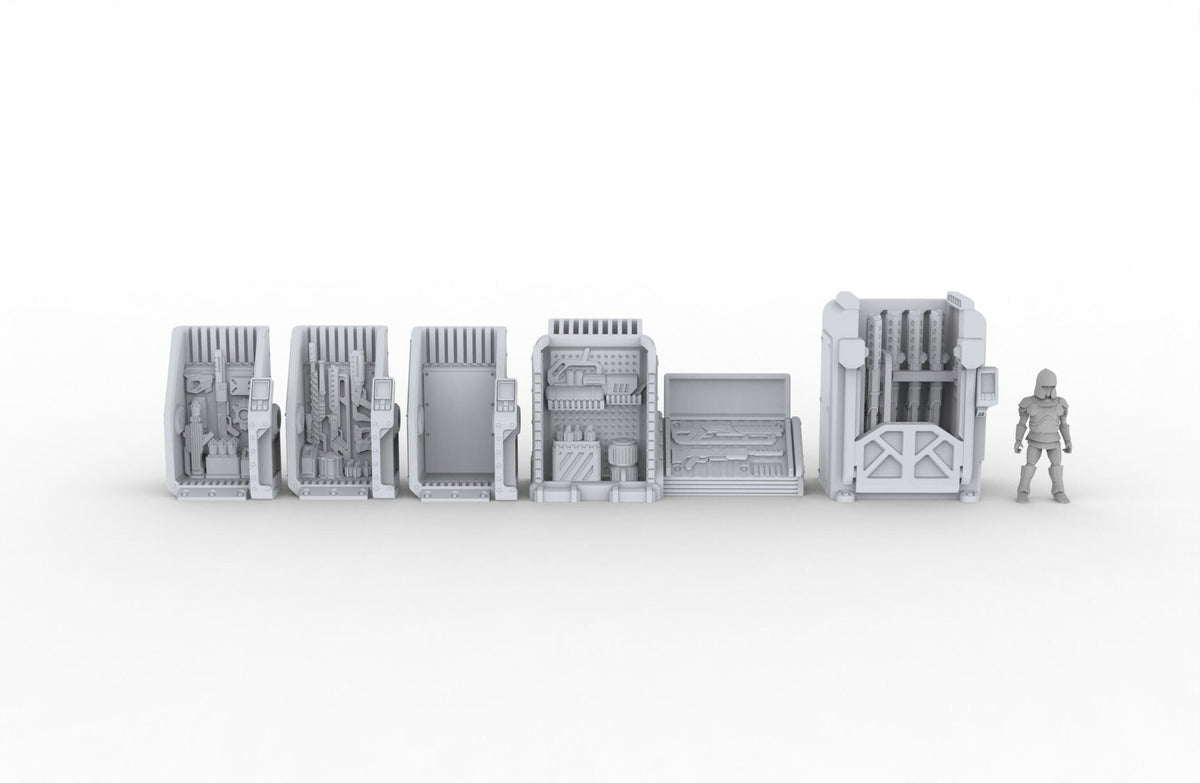 Arms Dealer Scatter Terrain mini set - Novus Landing, EC3D, Infinity, Legion, Sci-fi, Cyberpunk 2077, Wargaming Scenery, Black Market-2