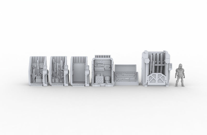 Arms Dealer Scatter Terrain mini set - Novus Landing, EC3D, Infinity, Legion, Sci-fi, Cyberpunk 2077, Wargaming Scenery, Black Market-2