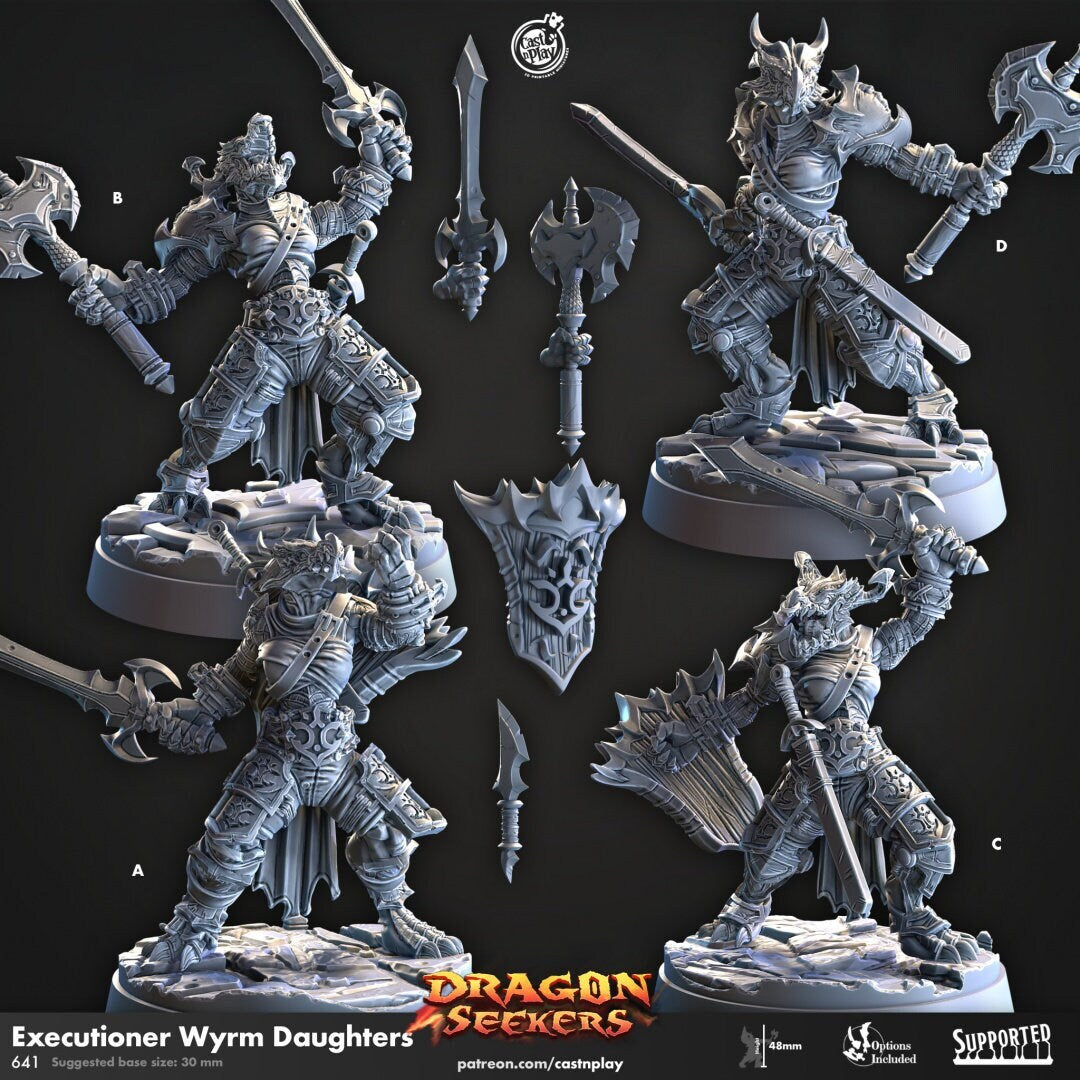 Executioner Wyrm Daughters - CnP Dragon Seekers | DnD Miniature | Dragonborn | Fighter, Barbarian, Cleric, Paladin, Female, Melee, Warrior-1