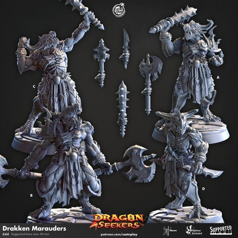 Drakken Marauders - Cast n Play Dragon Seekers | DnD Miniature | Dragonborn | Fighter, Barbarian, Paladin, Cleric, Melee, Warrior, Male-1