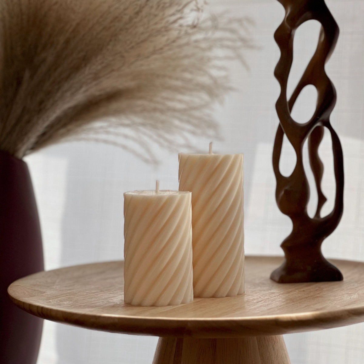 Spiral Ribbed Pillar Candle Set-1