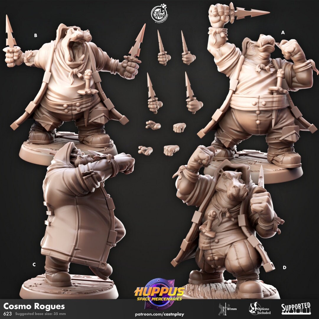 Cosmo Rogues - Cast n Play Huppus Space Mercenaries | DnD Miniature | Giff | Hippo | Rogue | Assassin, Fighter, Stealth, Melee, Monk, Ranger-1