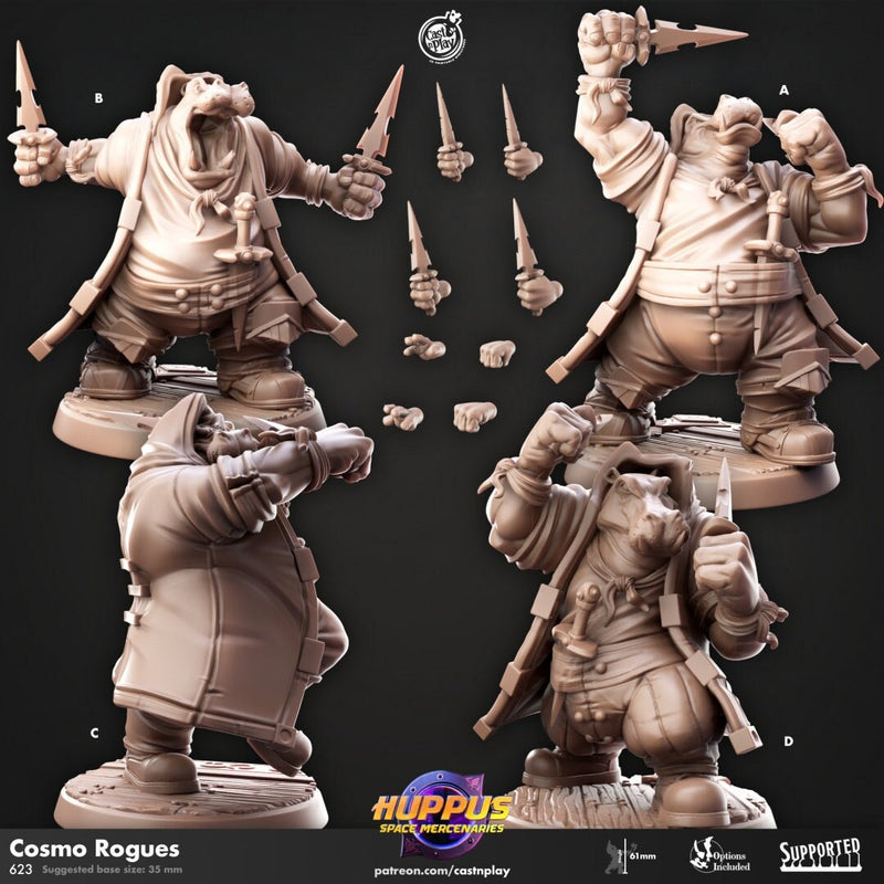 Cosmo Rogues - Cast n Play Huppus Space Mercenaries | DnD Miniature | Giff | Hippo | Rogue | Assassin, Fighter, Stealth, Melee, Monk, Ranger-1