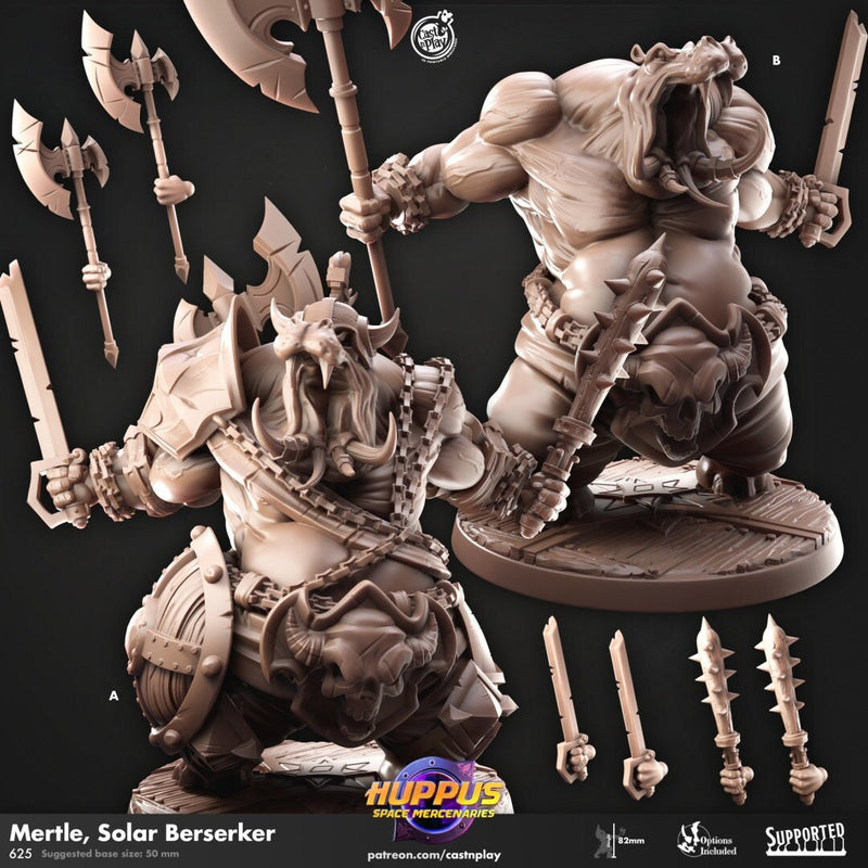 Mertyl, Solar Berserker - Cast n Play Huppus Space Mercenaries | DnD Miniature | Giff, Hippo, Fighter, Barbarian, Melee, Tank, Large-1