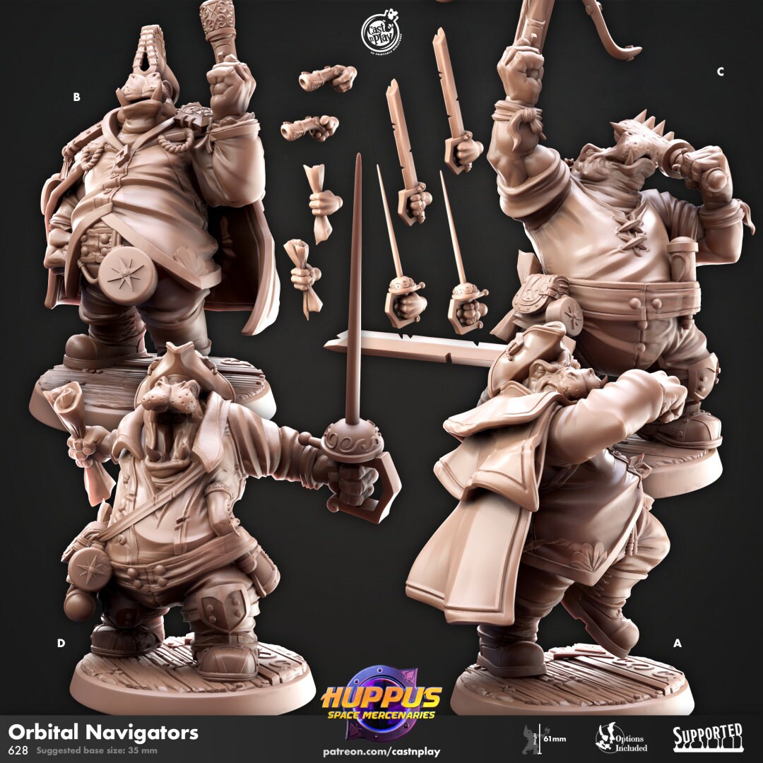 Orbital Navigators - Cast n Play Huppus Space Mercenaries | DnD Miniature | Giff, Hippo, Fighter, Barbarian, Rogue, Cleric, Paladin, Bard-1