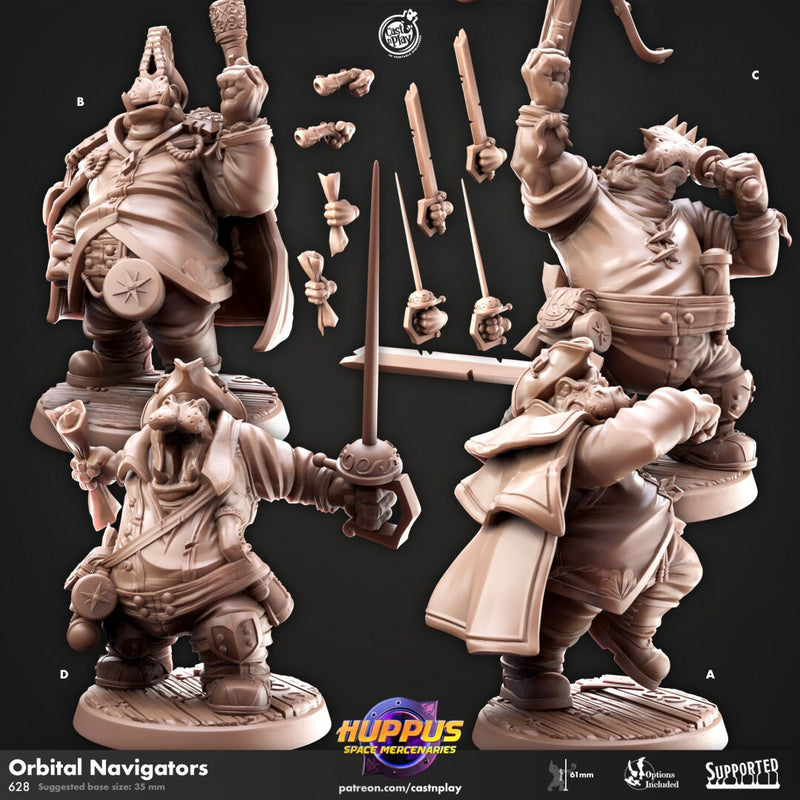 Orbital Navigators - Cast n Play Huppus Space Mercenaries | DnD Miniature | Giff, Hippo, Fighter, Barbarian, Rogue, Cleric, Paladin, Bard-1