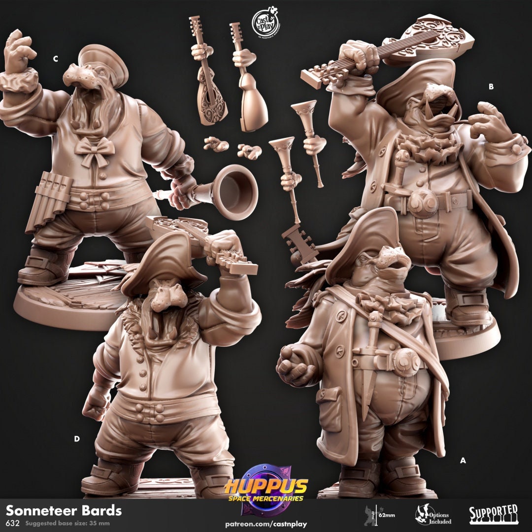 Sonneteer Bards - Cast n Play Huppus Space Mercenaries | DnD Miniature Giff, Hippo, Bard, Rogue, Ranger, Magic, Music, Horn, Lute-1