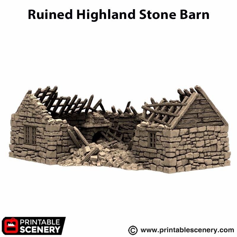Ruined Highland Stone Barn - King and Country, DnD, Pathfinder, town, wargaming terrain, village, scatter scenery D&D medieval building-3