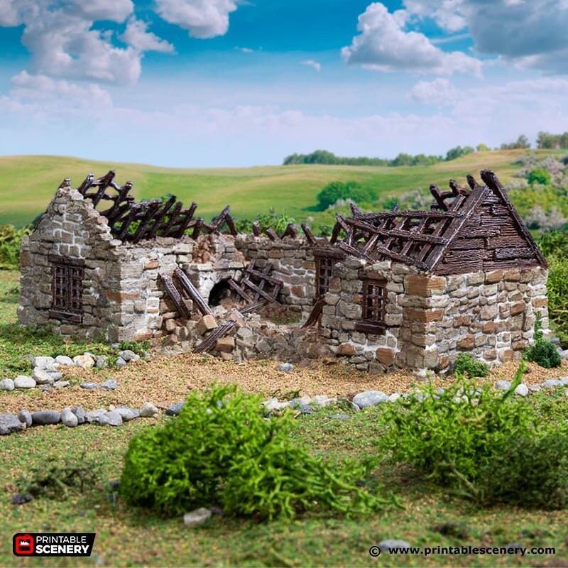 Ruined Highland Stone Barn - King and Country, DnD, Pathfinder, town, wargaming terrain, village, scatter scenery D&D medieval building-5