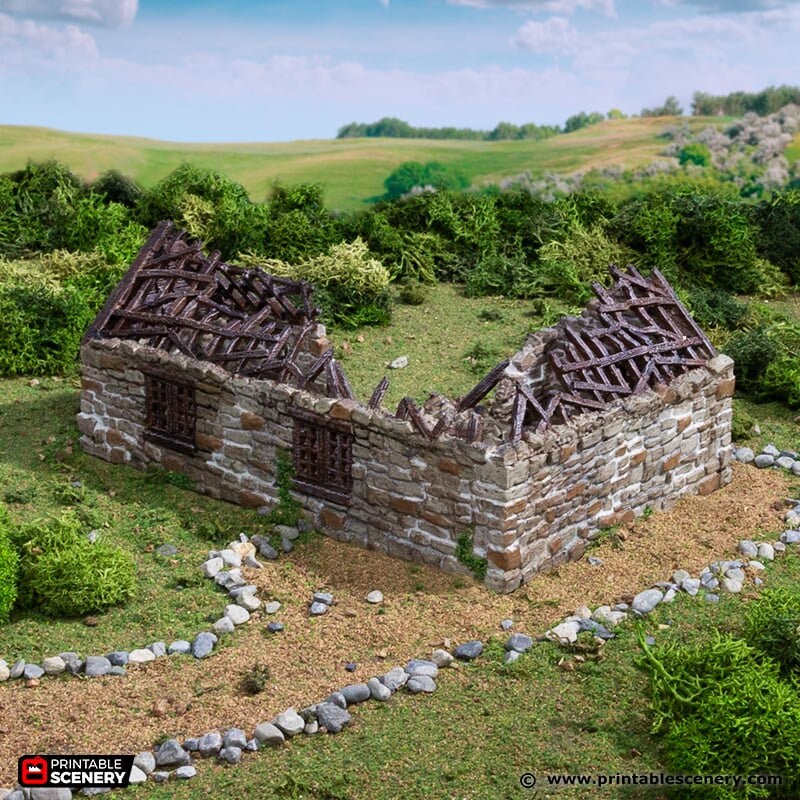 Ruined Highland Stone Barn - King and Country, DnD, Pathfinder, town, wargaming terrain, village, scatter scenery D&D medieval building-2