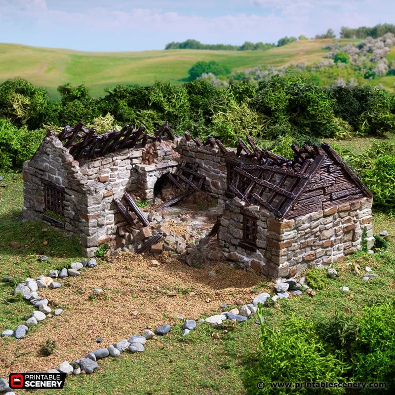 Ruined Highland Stone Barn - King and Country, DnD, Pathfinder, town, wargaming terrain, village, scatter scenery D&D medieval building-1