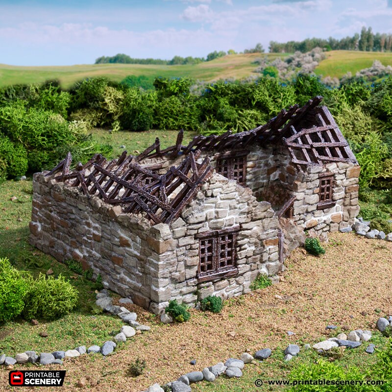 Ruined Highland Stone Barn - King and Country, DnD, Pathfinder, town, wargaming terrain, village, scatter scenery D&D medieval building-6