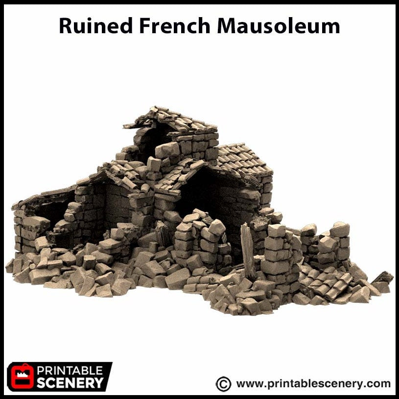 Ruined French Mausoleum - King and Country, dnd Medieval building, Graveyard, Crypt, Wargaming Terrain, Scatter scenery, 28mm 32mm 15mm-6