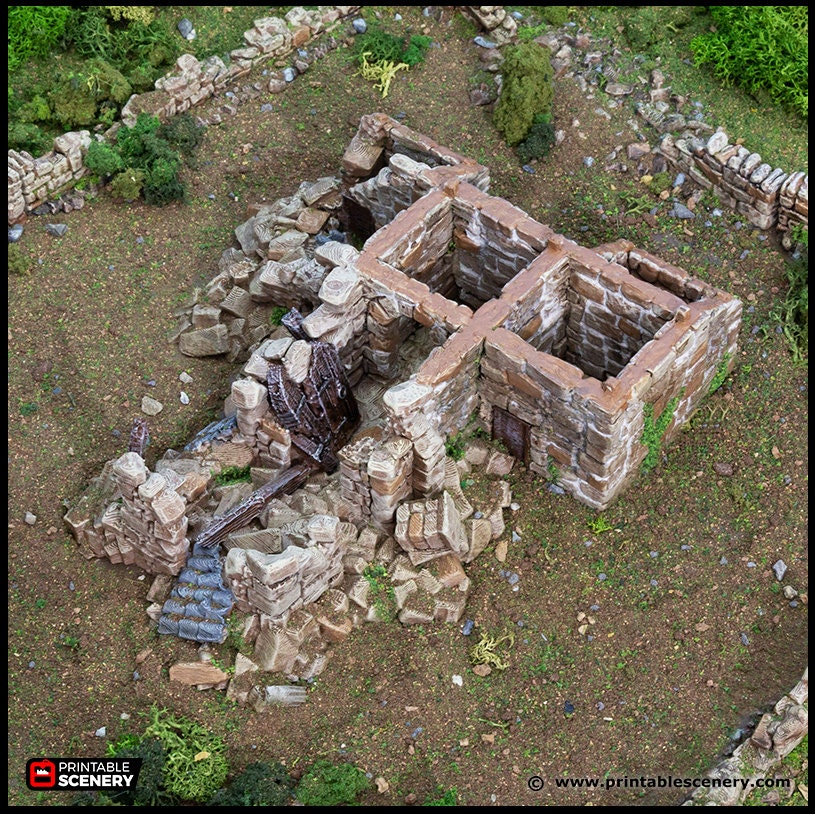 Ruined French Mausoleum - King and Country, dnd Medieval building, Graveyard, Crypt, Wargaming Terrain, Scatter scenery, 28mm 32mm 15mm-7