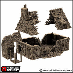 Ruined Country Manor - King and Country, dnd Medieval building, Village, Town, Wargaming Terrain, Scatter scenery, 28mm 32mm 15mm, House-5