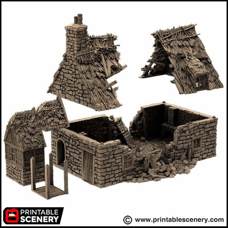 Ruined Country Manor - King and Country, dnd Medieval building, Village, Town, Wargaming Terrain, Scatter scenery, 28mm 32mm 15mm, House-5