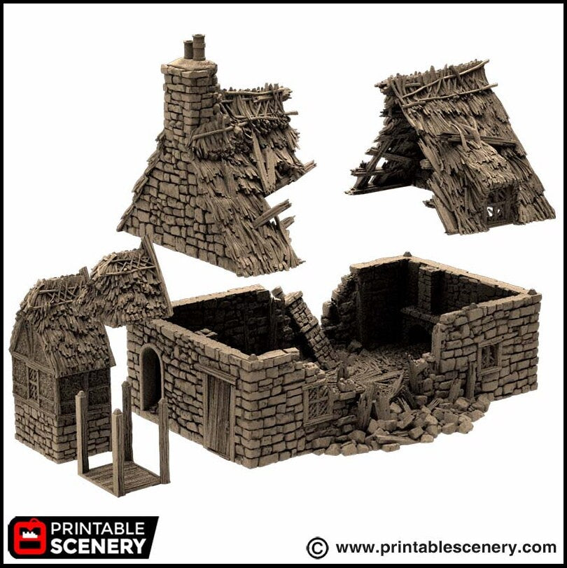 Ruined Country Manor - King and Country, dnd Medieval building, Village, Town, Wargaming Terrain, Scatter scenery, 28mm 32mm 15mm, House-5
