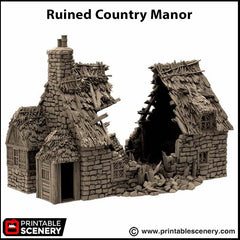 Ruined Country Manor - King and Country, dnd Medieval building, Village, Town, Wargaming Terrain, Scatter scenery, 28mm 32mm 15mm, House-7