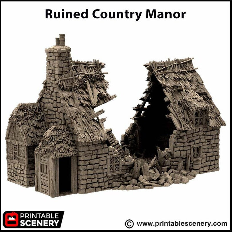 Ruined Country Manor - King and Country, dnd Medieval building, Village, Town, Wargaming Terrain, Scatter scenery, 28mm 32mm 15mm, House-7