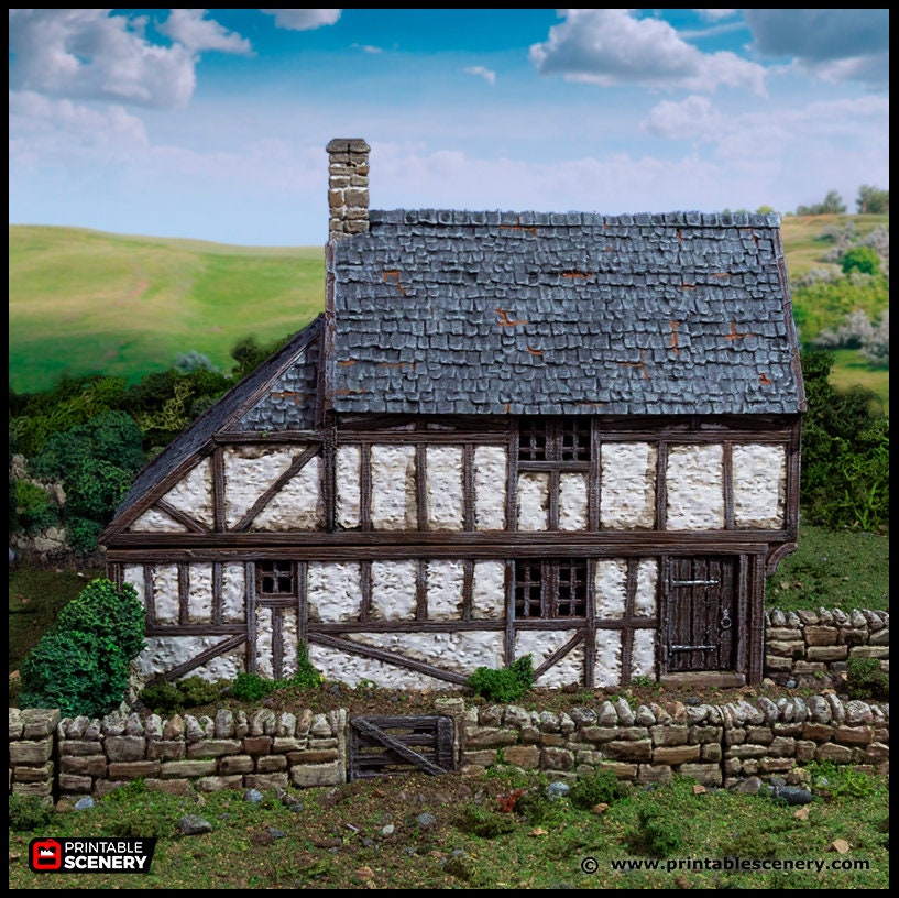Wattle And Daub Hollyhock Cottage - King and Country, dnd Medieval building, Village, Town, Wargaming Terrain, Scatter scenery, House-3