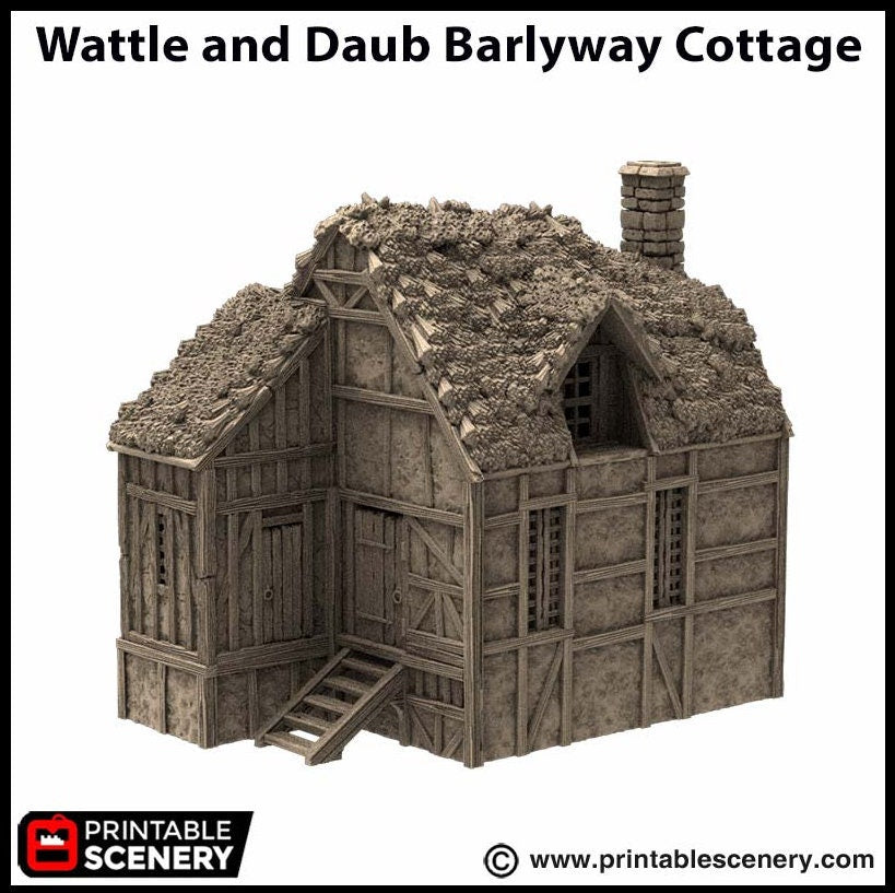 Wattle And Daub Barlyway Cottage - King and Country, dnd Medieval building, Village, Town, Wargaming Terrain, Scatter scenery, House-6