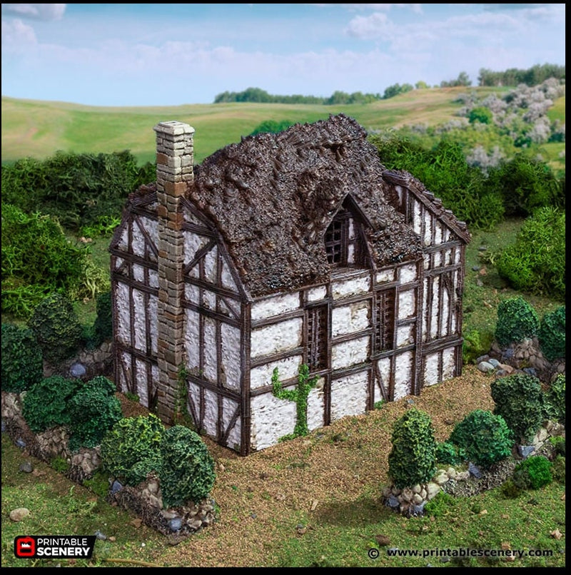 Wattle And Daub Barlyway Cottage - King and Country, dnd Medieval building, Village, Town, Wargaming Terrain, Scatter scenery, House-3
