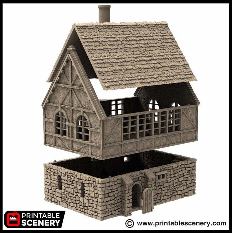 Wattle And Daub Stone Manor - King and Country, dnd Medieval building, Village, Town, Wargaming Terrain, Scatter scenery, House, Cottage-6