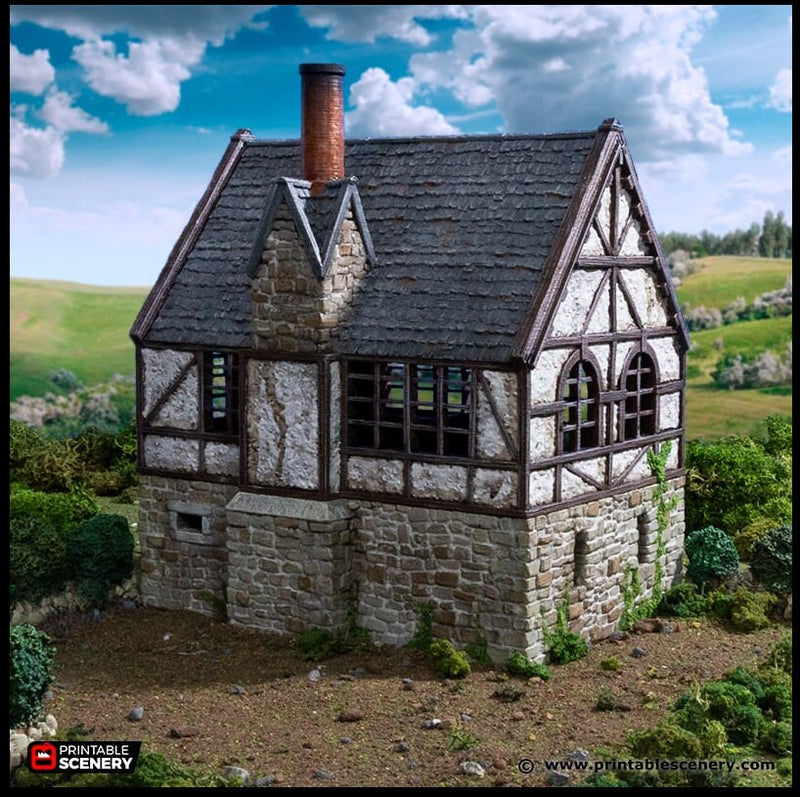 Wattle And Daub Stone Manor - King and Country, dnd Medieval building, Village, Town, Wargaming Terrain, Scatter scenery, House, Cottage-4