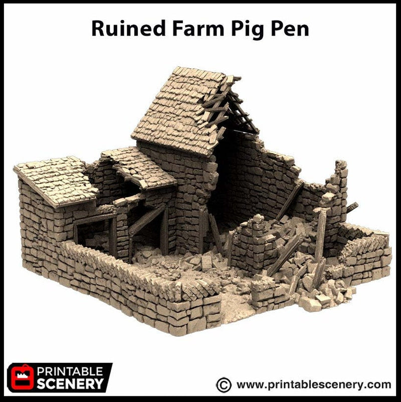 Ruined Farm Pig Pen - King and Country, dnd Medieval building, Village, Town, Wargaming Terrain, Scatter scenery, Farming, Diorama, Animals-7