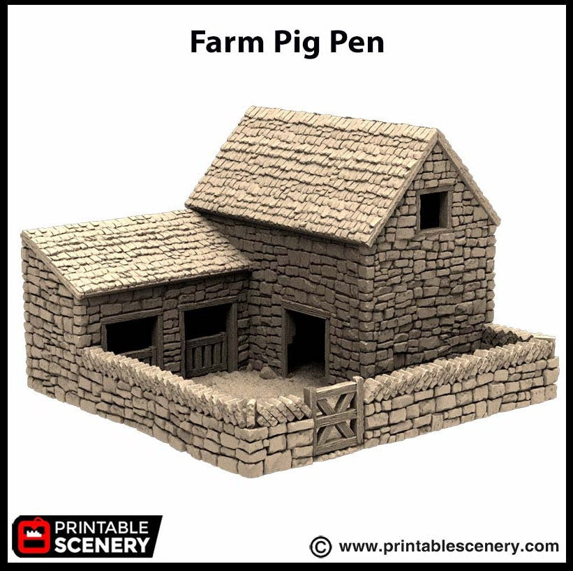 Farm Pig Pen - King and Country, dnd Medieval building, Village, Town, Wargaming Terrain, Scatter scenery, Farming, Diorama, Animals-6